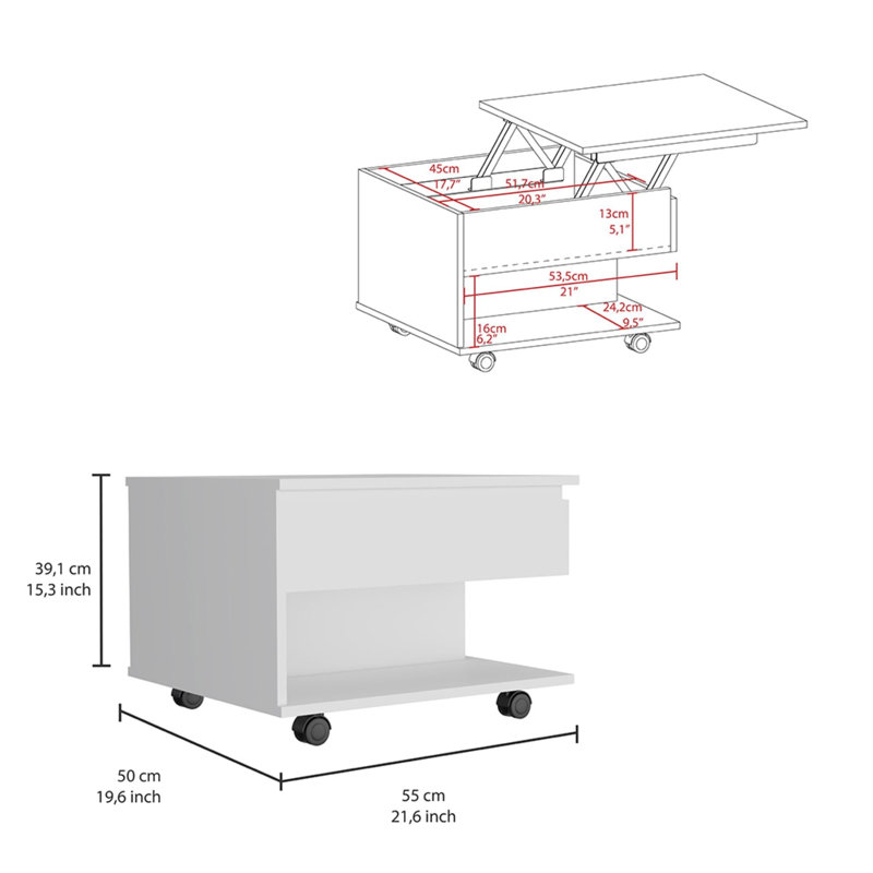 Nandan Lift Top Coffee Table with Storage, White