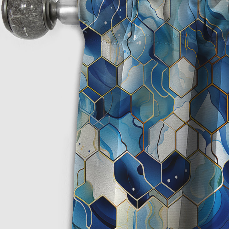 Blanc et bleu Hexagons Dreams II - Rideau abstrait - Rideau géométrique occultant - 1 panneaux, L 52 po x L 95 po