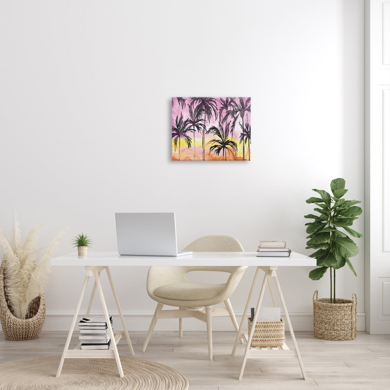 Tropical Island Sunset Pink and Yellow Canvas Wall Art, 16 x 20