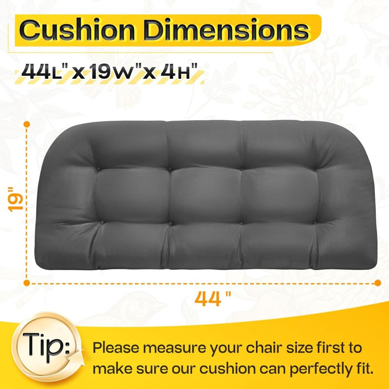 Outdoor Bench Cushion Memory Foam 44x19 Inch Patio Seat Pad Grey