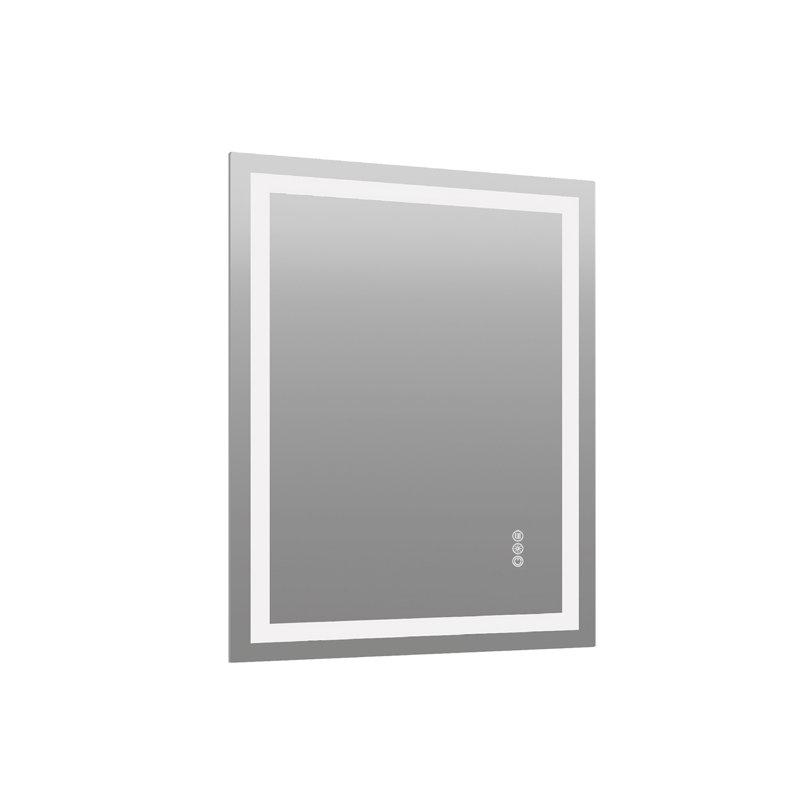 Miroir argenté écologique sans cadre avec deux bandes de lumière DEL avant et arrière, 32 po x 24 po