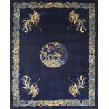 1890s Antique Wool Chinese Room Size - Peking Knotted Rectangle Blue Rug