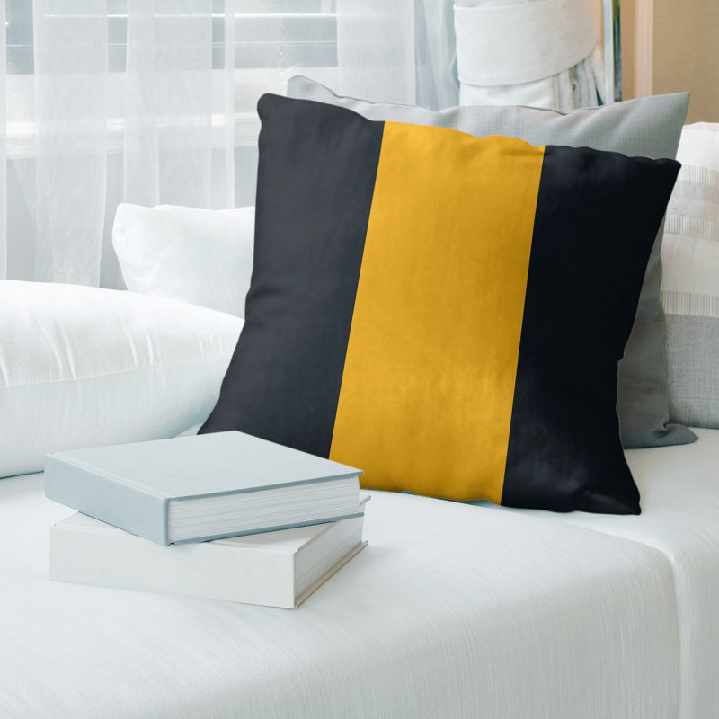Housse de coussin, 16 po x 1 po, Noir / or, Simili suède