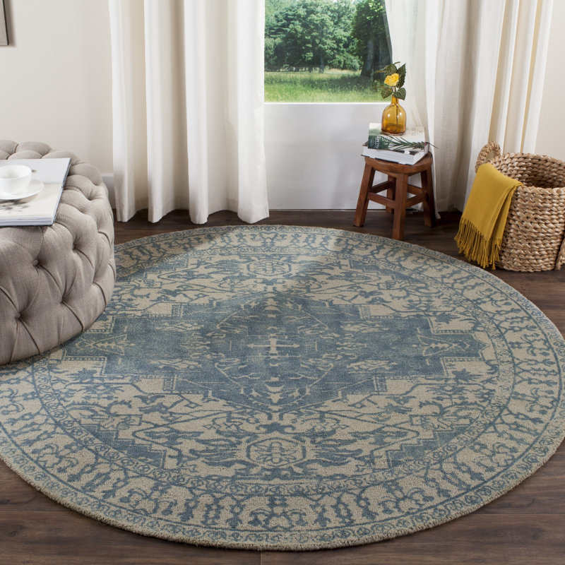 Tapis oriental en laine touffeté à la main Mcfarland, Rond 6 pi