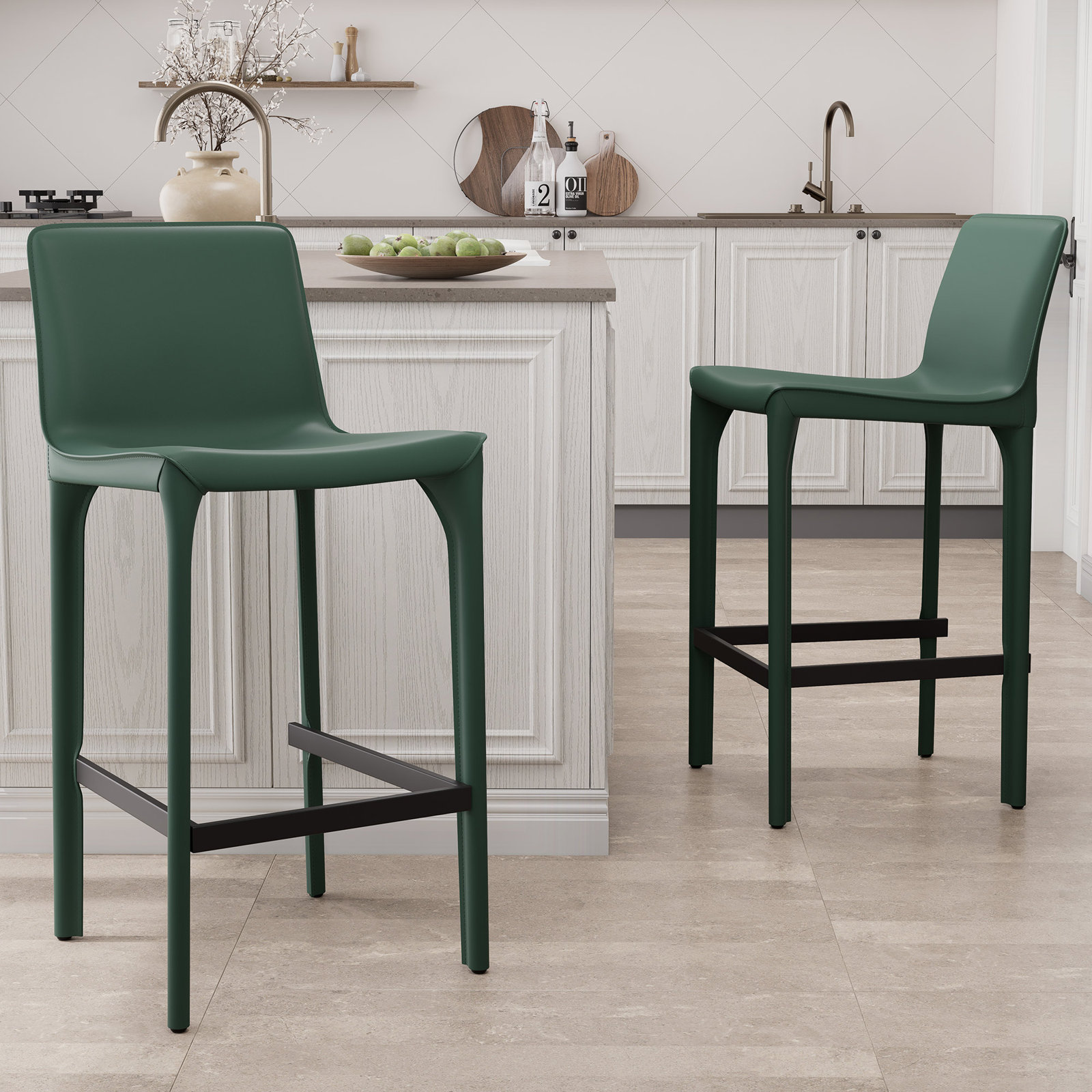 Vannes Vegan Leather Barstool, Green, 2