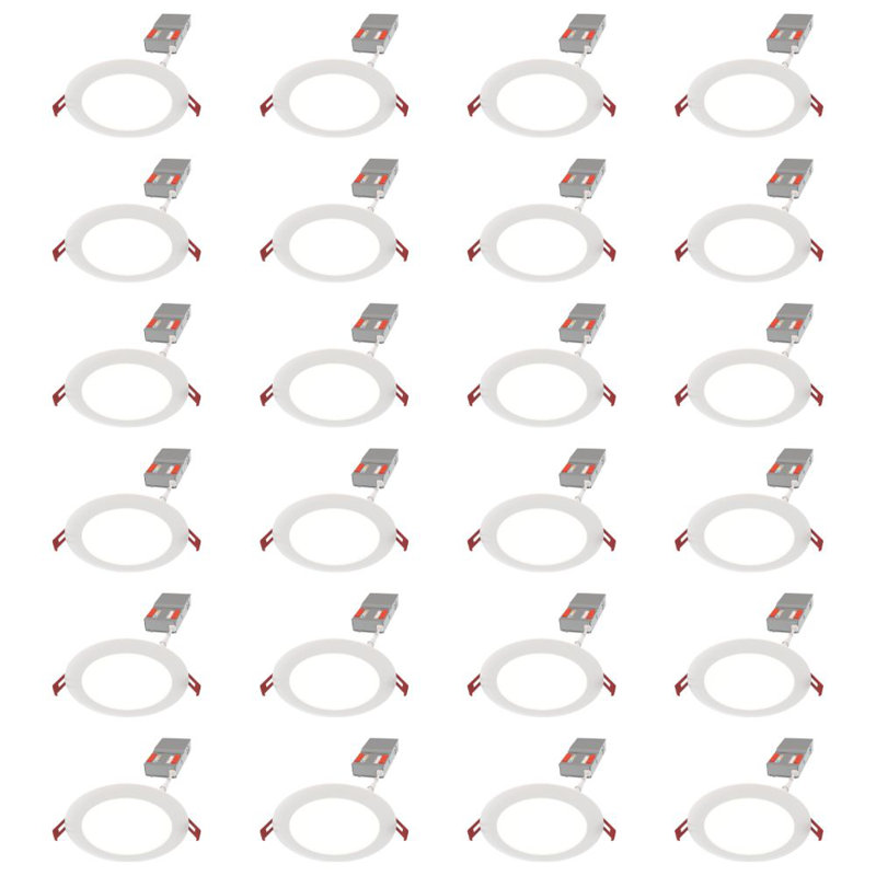 Plafonnier encastré plat 6 pouces, blanc cassé 2700K-5000K, lumens réglables 800-1300, blanc mat, paquet de 24