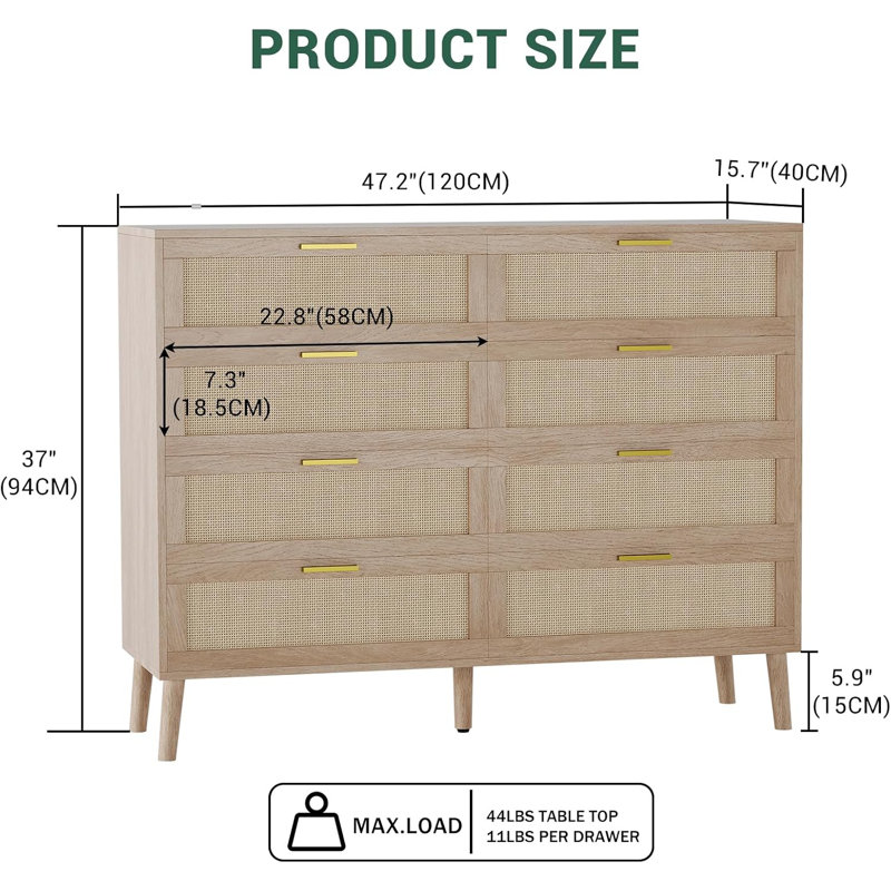 47.2cm W 8 - Drawer Chest of Drawers
