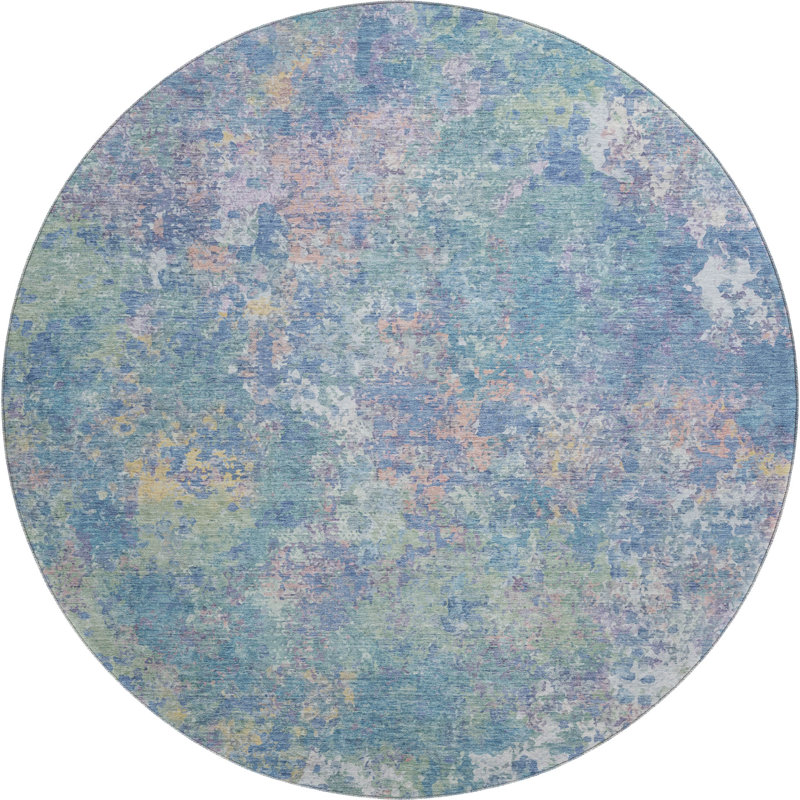 Premium Machine Washable Mayfield abstract Rug, Aqua, 8' Round