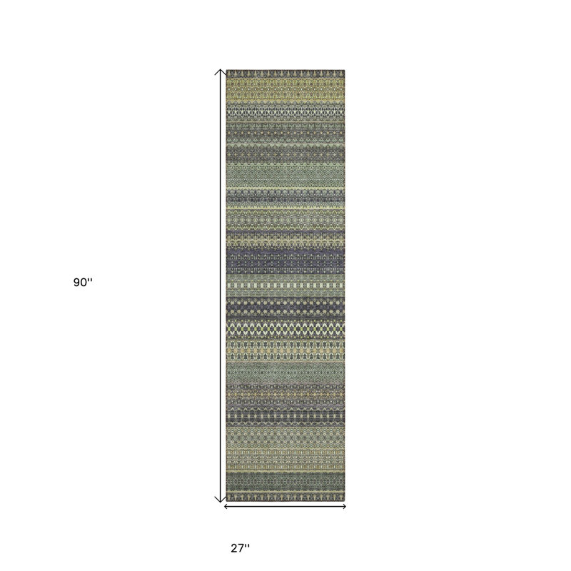 8' Runner Sage Striped Washable Non Skid Indoor Outdoor Runner Rug