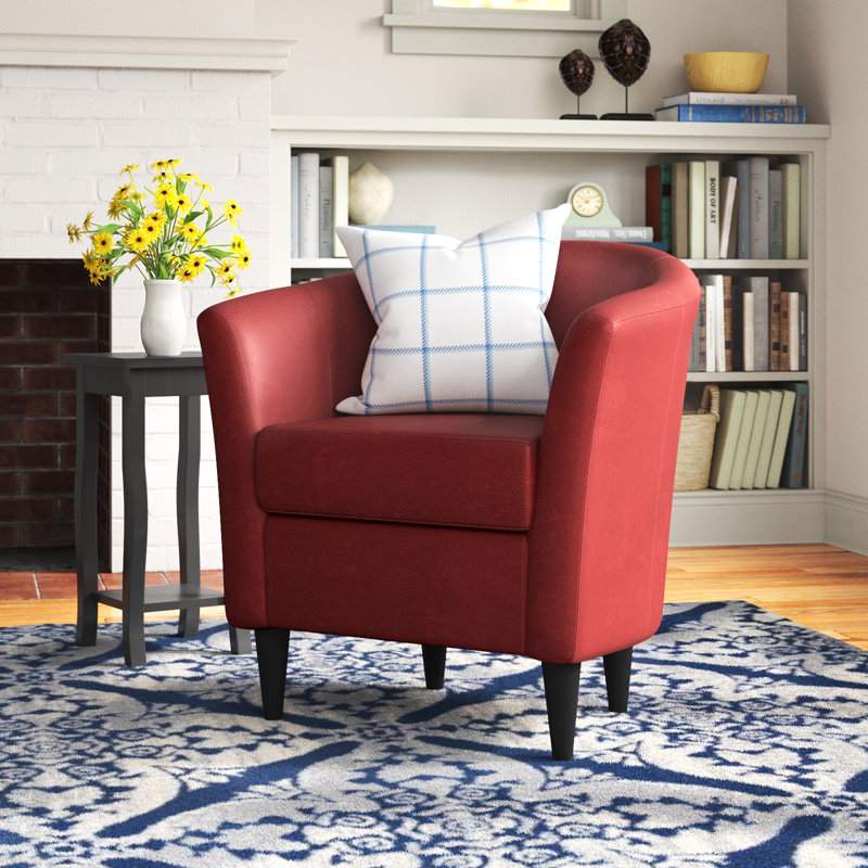 Kronos Faux Leather Barrel Chair, Red Faux Leather