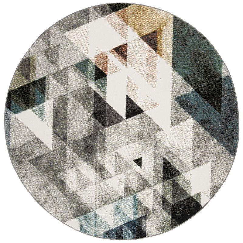 Asumi Wimbled Gray/Blue Area Rug, Round 4'