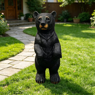 Lifelike Standing Black Bear Garden Sculpture | Weatherproof Resin Wildlife Statue for Cabin or Woodland Decor
