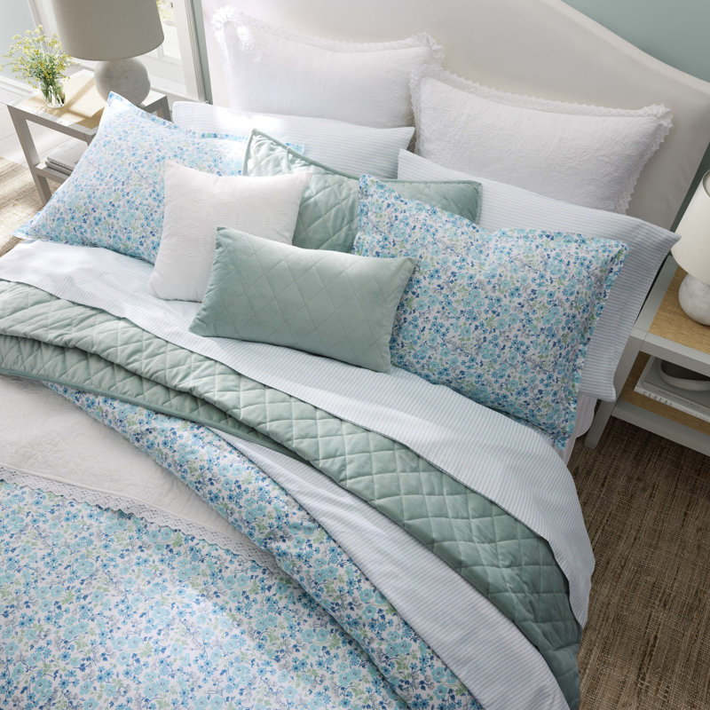 Jaynie Twin Blue Cotton Ruffled Duvet Cover Set