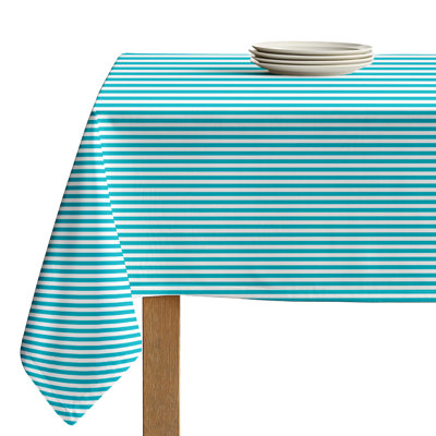 Turquoise Striped Tablecloth 104" x 60"