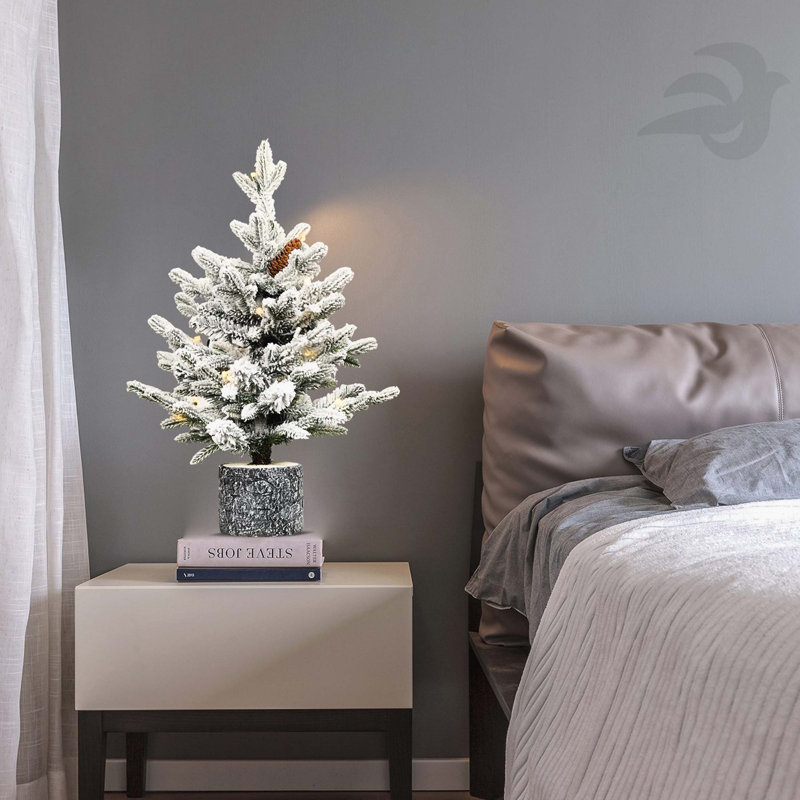 Arbre de Noël enneigé 6,5 pi avec base en pot, 350 lumières DEL blanc chaud, 1386 branches en PE + PVC, 31 pommes de pin, petit plateau de table / entrée / décoration intérieure