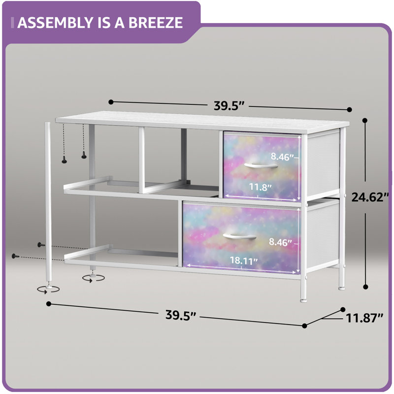  Dresser with 5 Drawers with Steel Frame, Wood Tops, and Fabric Bins, Yellow