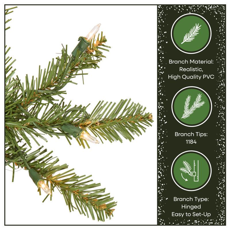 Dunhill Slim 6.5' Green Fir Artificial Christmas Tree with 350 Clear Lights with Stand, Clear/White, 6.5'