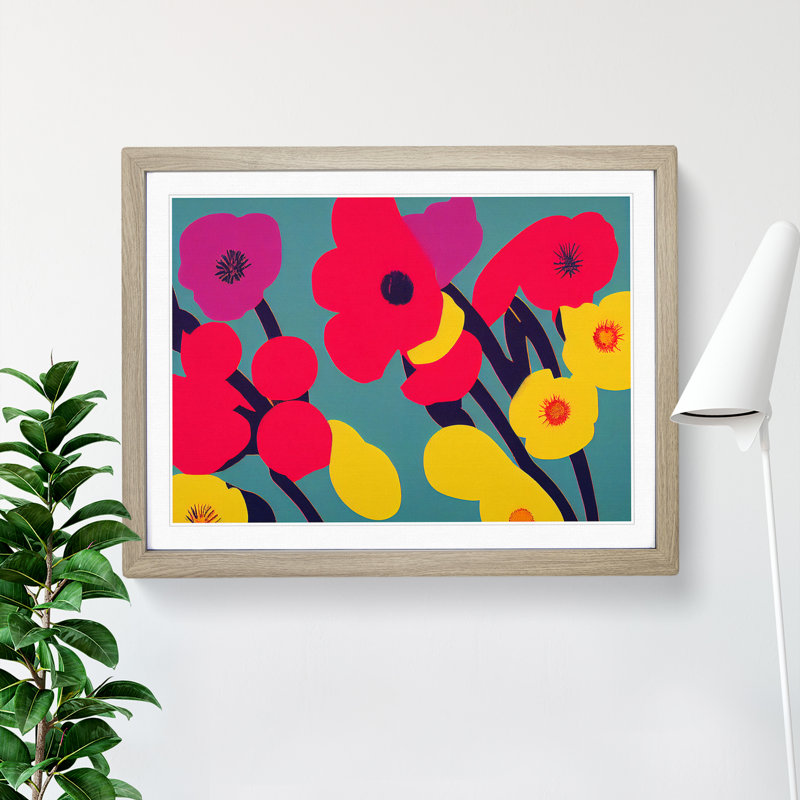 Extravagant Abstract Flowers 1 Piece Single Picture Frame Wall Art, 25cm H x 34cm W x 2cm D, Oak Framed
