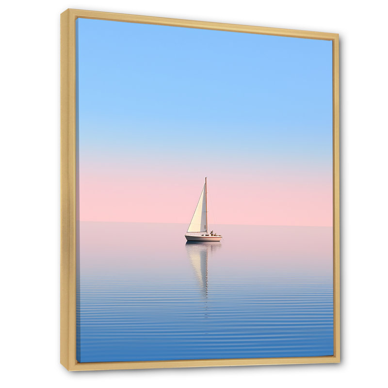 «Blue and Pink Sailling Boat Calm Horizon I» sur toile imprimée, H 32 po x l 24 po x P 1 po, Cadre naturel flottant