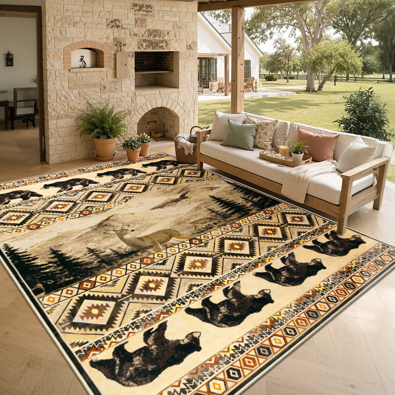  Tapis d'intérieur antidérapant rustique lavable, Rectangulaire 8 pi x 10 pi
