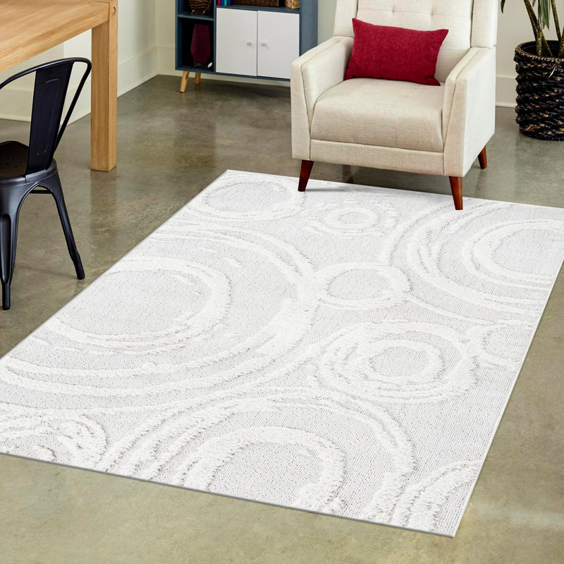 Tapis ivoire en polyester tissé à la machine Dequantae, Rectangle 9 pi x 12 pi