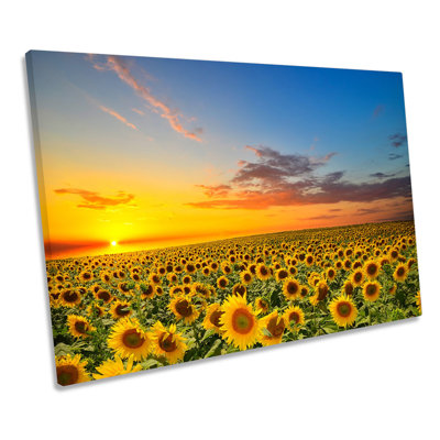 Sunset Sunflowers Floral - Wrapped Canvas Print