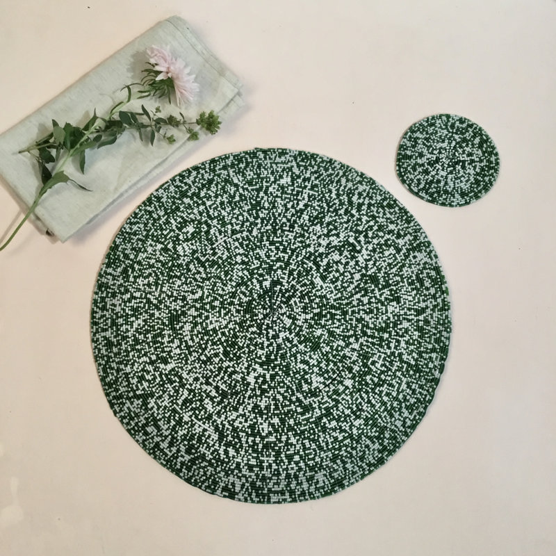Ensemble de napperon, dessous de verre et serviette multicolore en jute, Vert