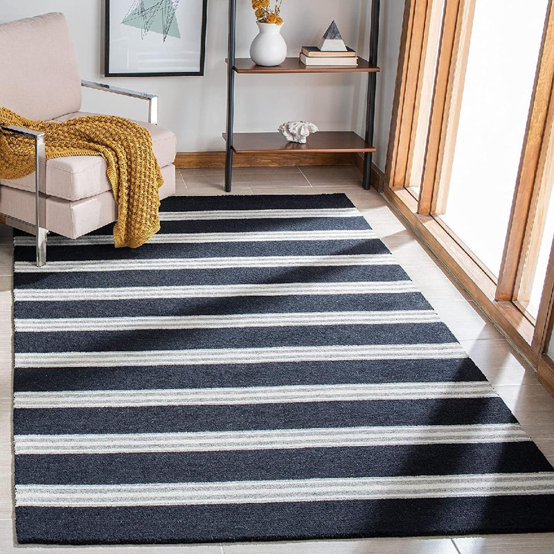 Haner Hand Tufted Wool And Cotton With Latex Striped Rug, Rectangle 3' x 5'