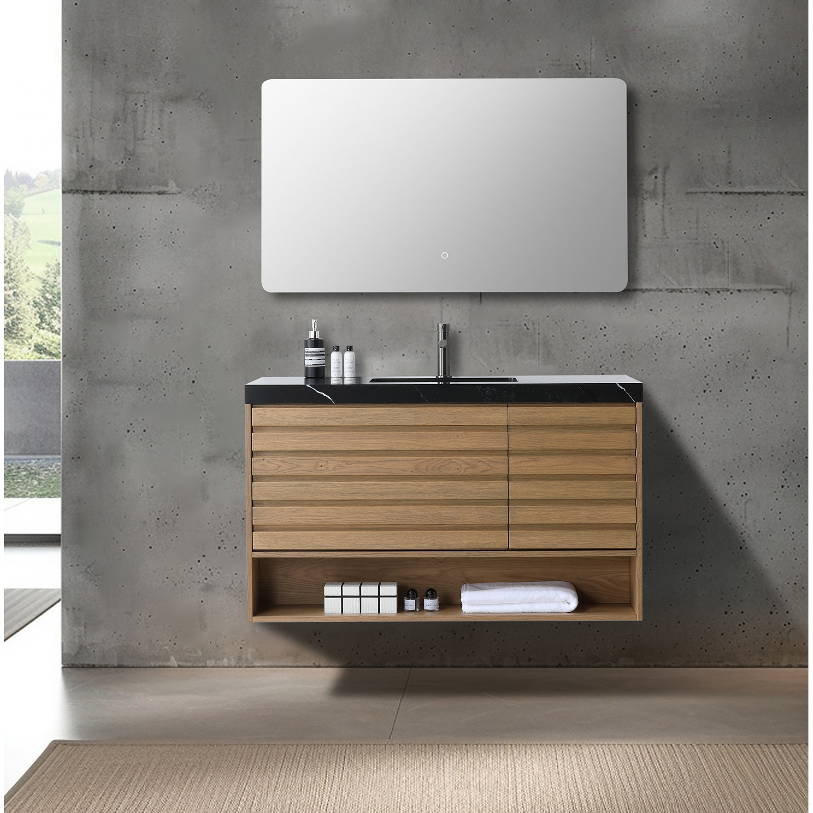 Matera 48" Cedar Single Bathroom Vanity, Pecan Oak, Black