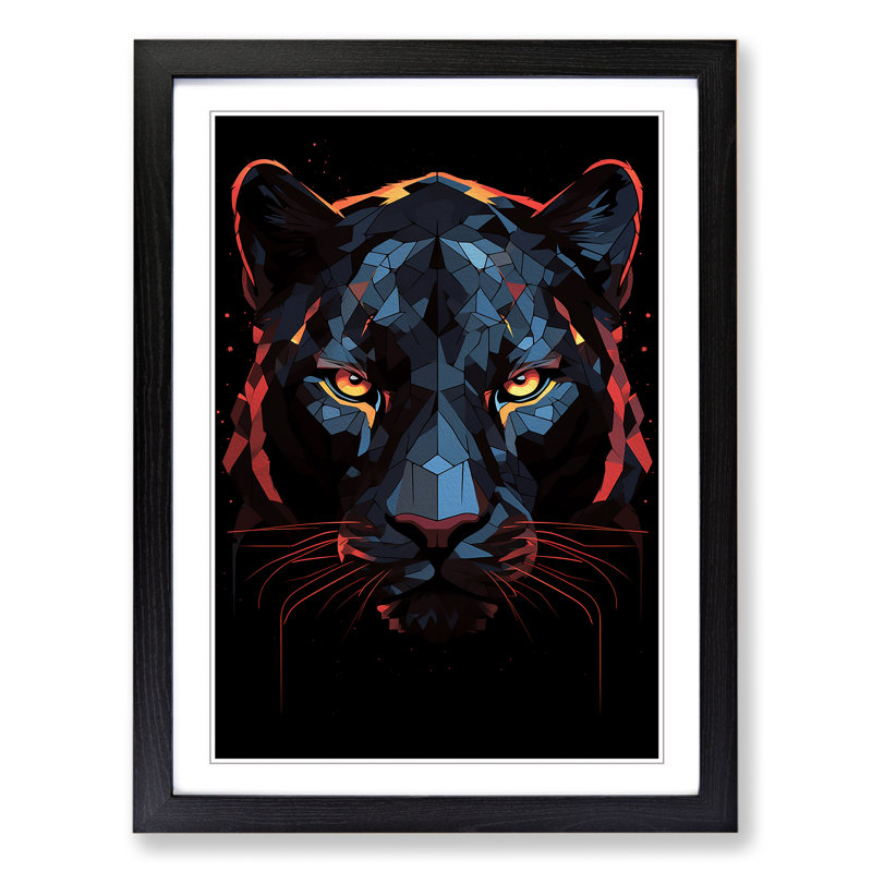 Panther Geometric No.3 - Single Picture Frame Print on Wood, 34cm H x 25cm W x 2cm D, Black 