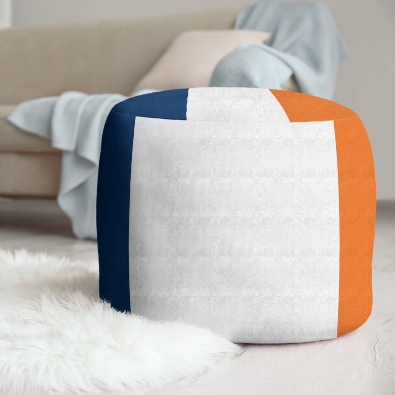 Repose-pieds cubique rond à rayures 20,5", Bleu marine / blanc / orange