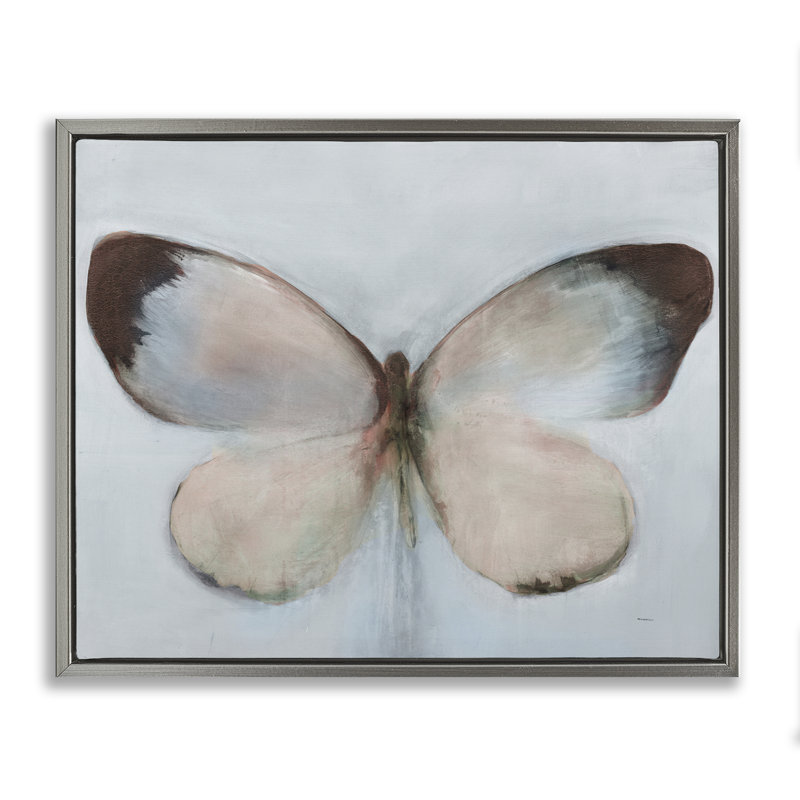 Ailes de papillon délavées, H 25 po x l 31 po, Cadre flottant gris lustré