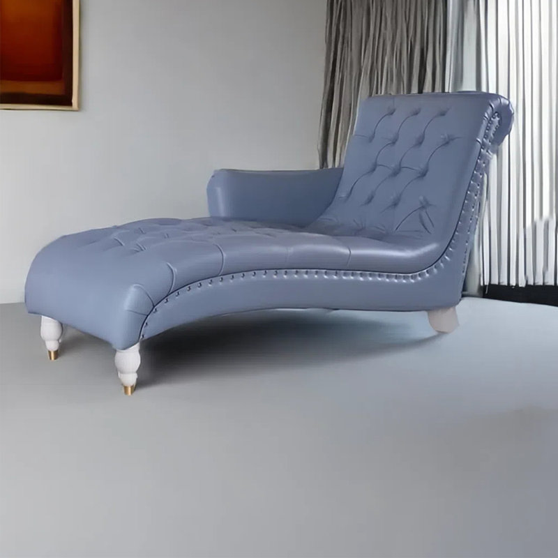 Chaise longue élégante de qualité loisir, Saphir, Blanc / doré, Accoudoir à droite (vu de face)