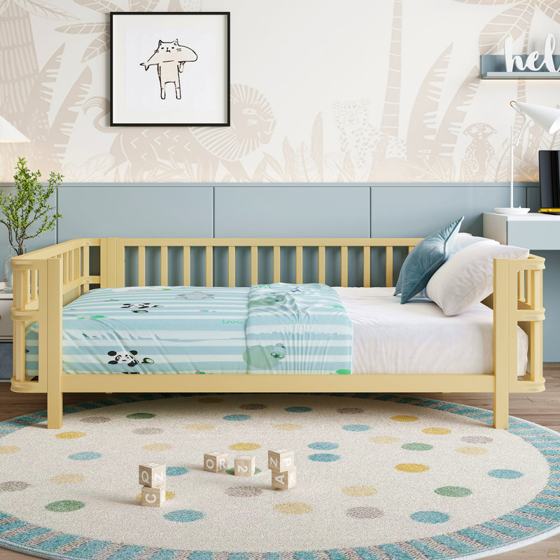 Lit plateforme double en bois pour enfants avec rampes