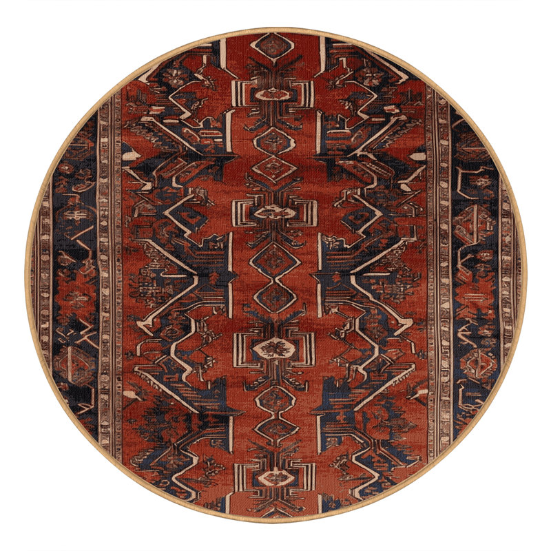Machine Washable Persian Brown Area Rug, Round 4'