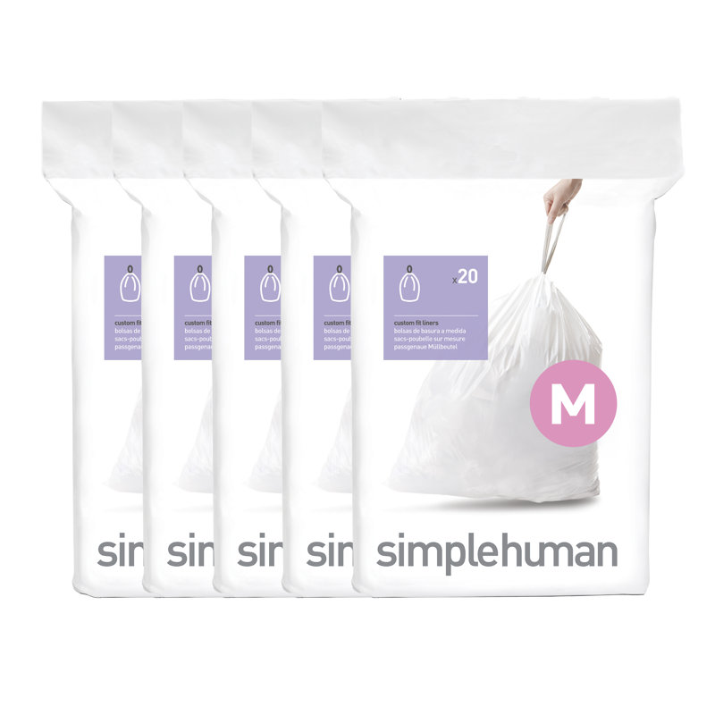 Simplehuman Code M Custom Fit Drawstring Trash Bags, White, 11.9, 100