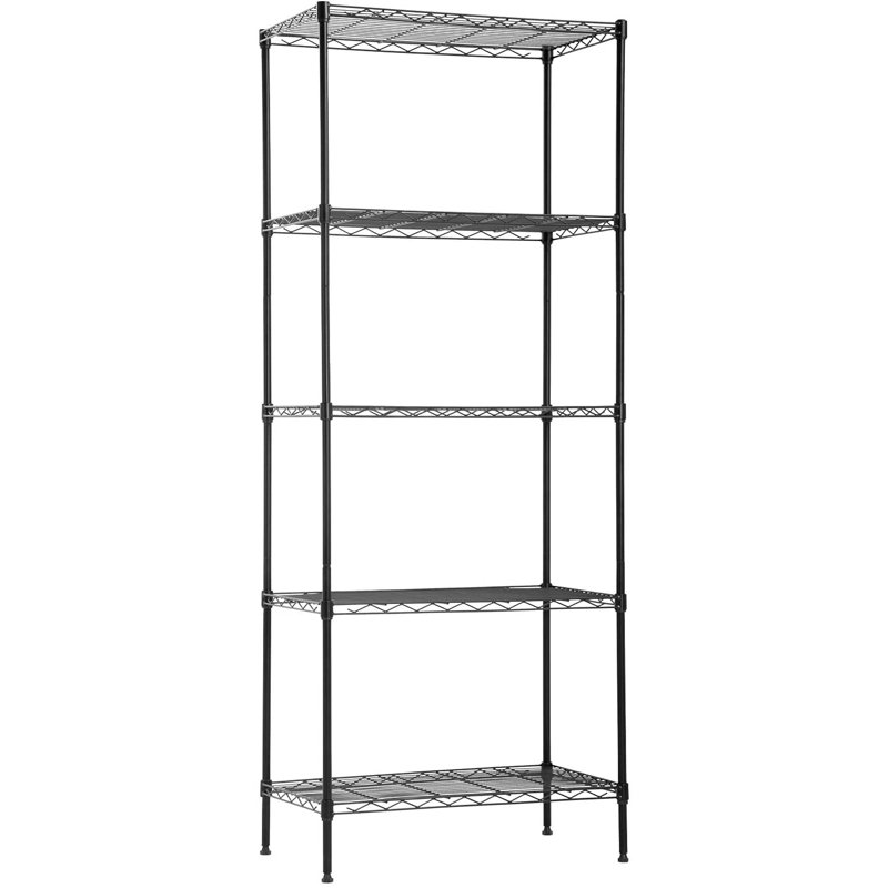 Mullenix Adjustable Wire Shelving Storage Rack for Kitchen, Commercial Spaces and Small Garages, Matte Black