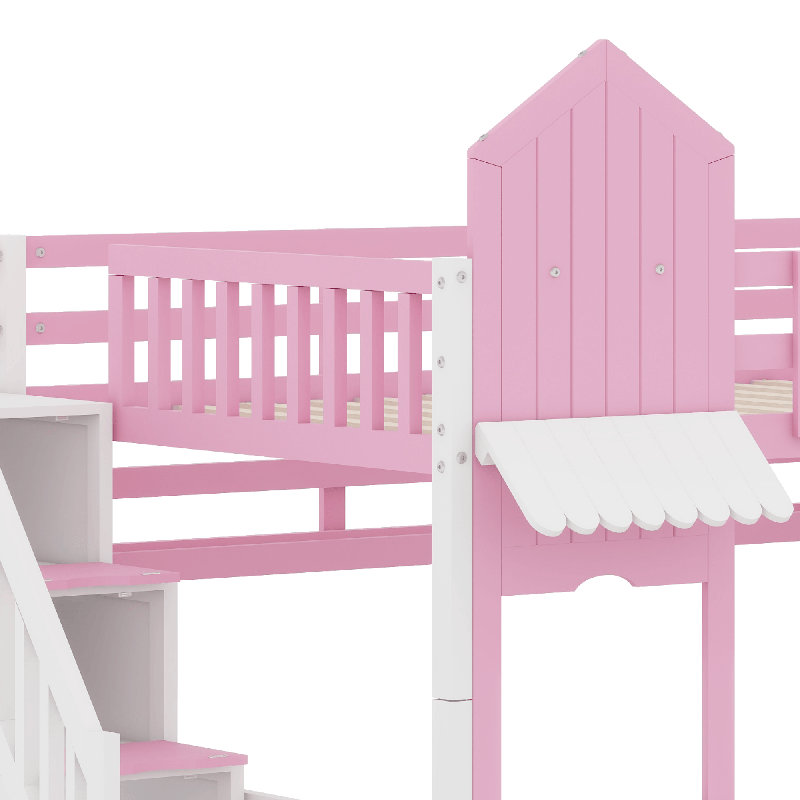 Lit superposé de style château, Lit double, Rose