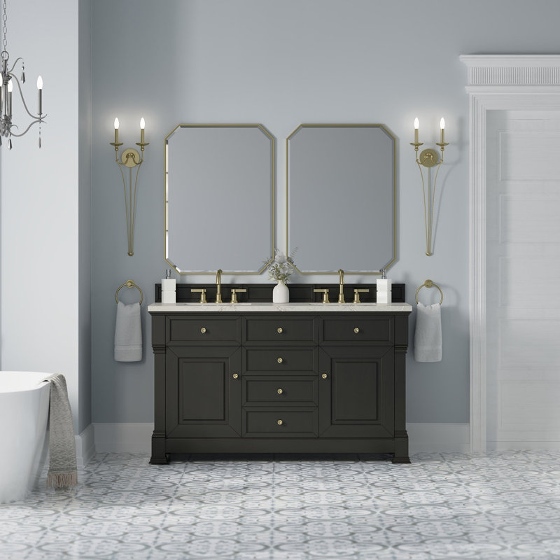 Brookfield 59.88'' W Double Bathroom Vanity Base, Black Onyx