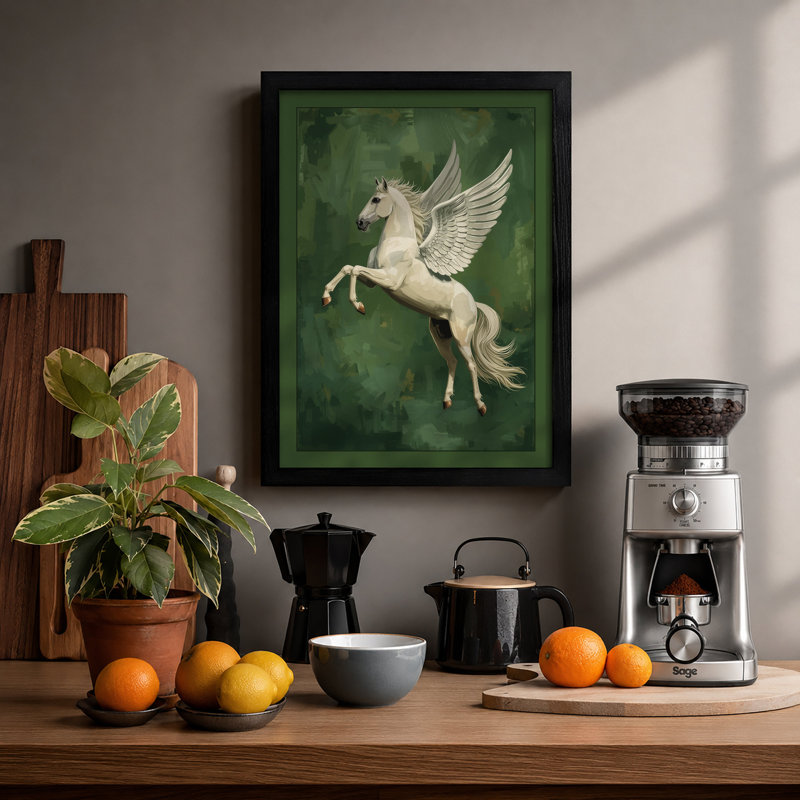 Classical Pegasus Japandi - Framed Print, Black, A4 - 29.7 x 21.0 cm