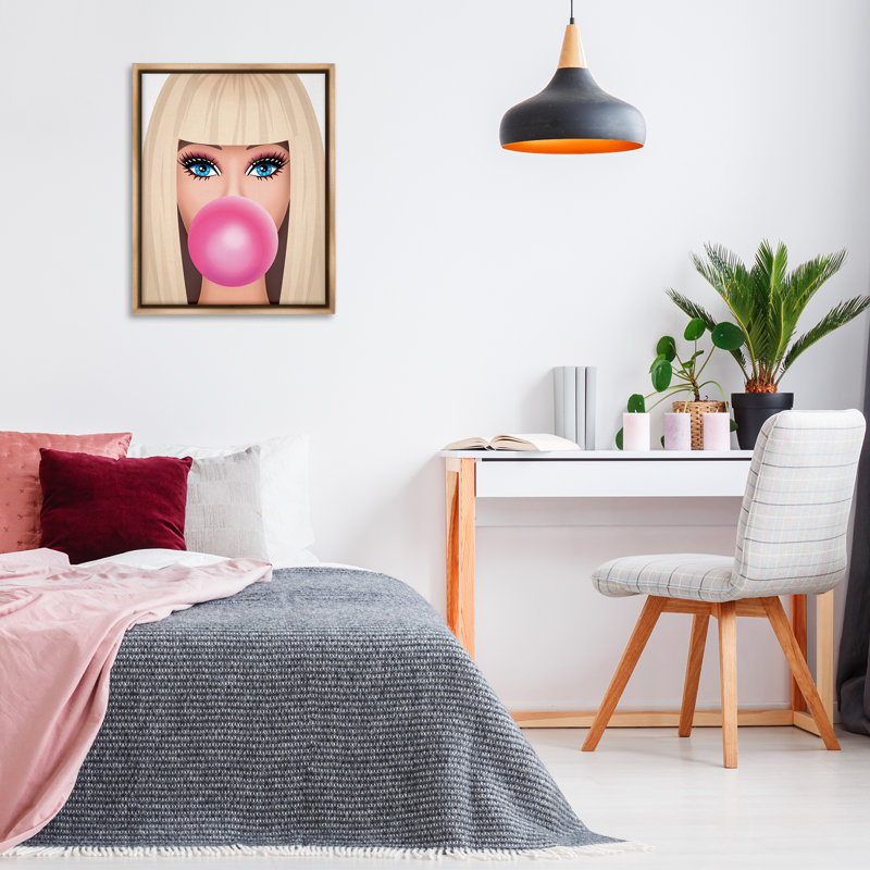 «Blonde Girl & Bubblegum Brown» par Nataly White, Cadre flottant orme Montalcino, H 31 po x l 25 po