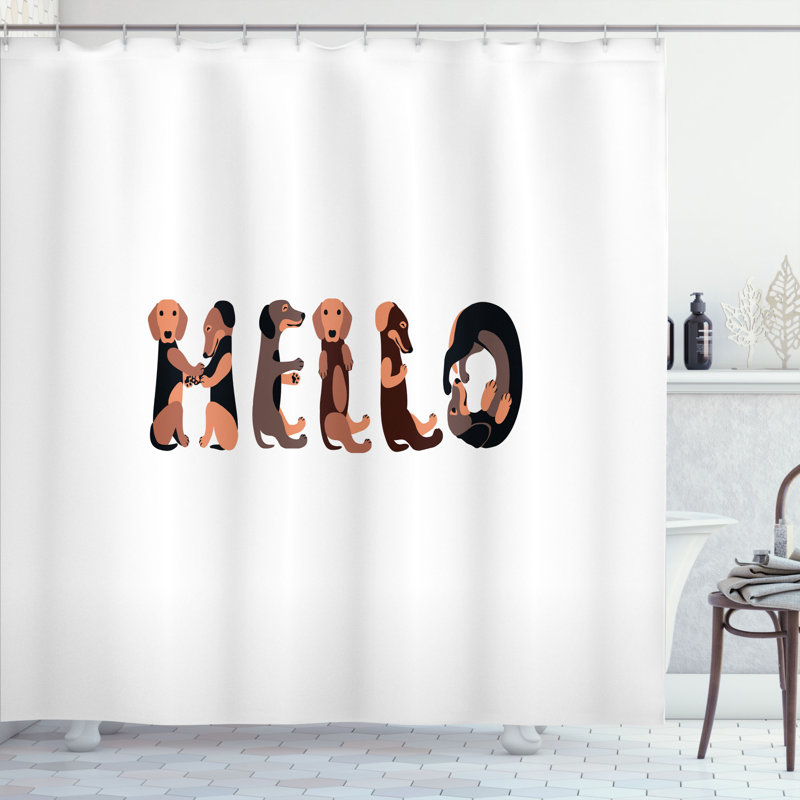 Ensemble de rideau de douche et crochets teckel, H 70 po x l 69 po