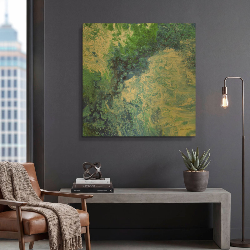«Blue Lagoon Abstract 1» par Jean Plout, art mural en métal doré, 36 po x 36 po, 36 po x 36 po