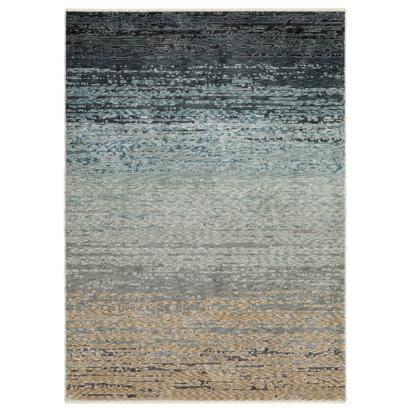 Ehlena Distressed Ombre Blue/ Beige Area Rug, Rectangle 7'10" x 11'2"