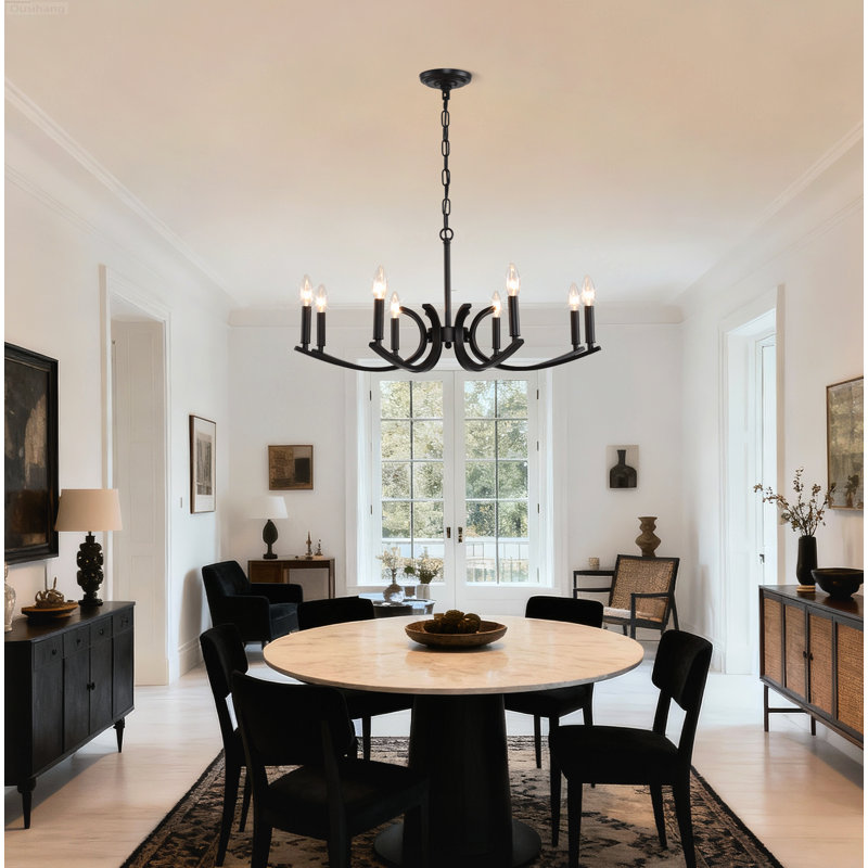 Lustre 8 lumières campagnard à haut plafond noir, 8-Light