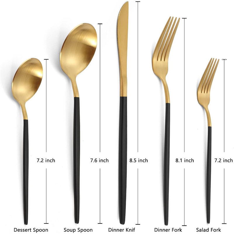 Matte Gold And Silverware Set With Black Handle