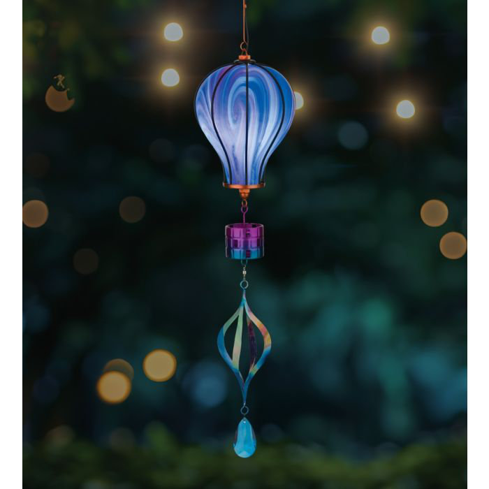 33" Hanging Swirl Balloon Solar Lantern with Glass Panels and Metal Frame - Purple, Purple