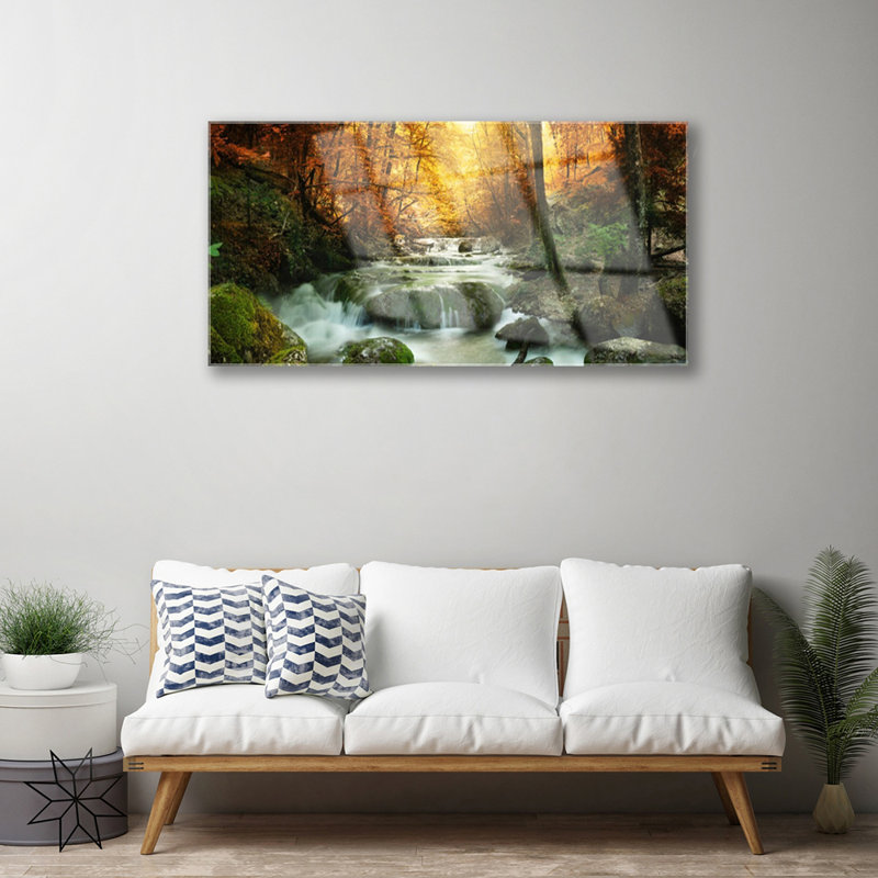 Nature Waterfall Forest Stones - No Frame Print on Glass