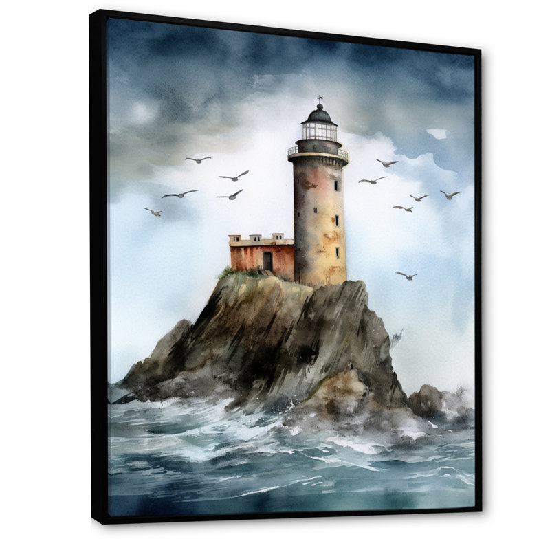 Océan tour de guet I - impressions sur toile côtières, H 20 po x l 12 po x P 1 po, Cadre flottant noir