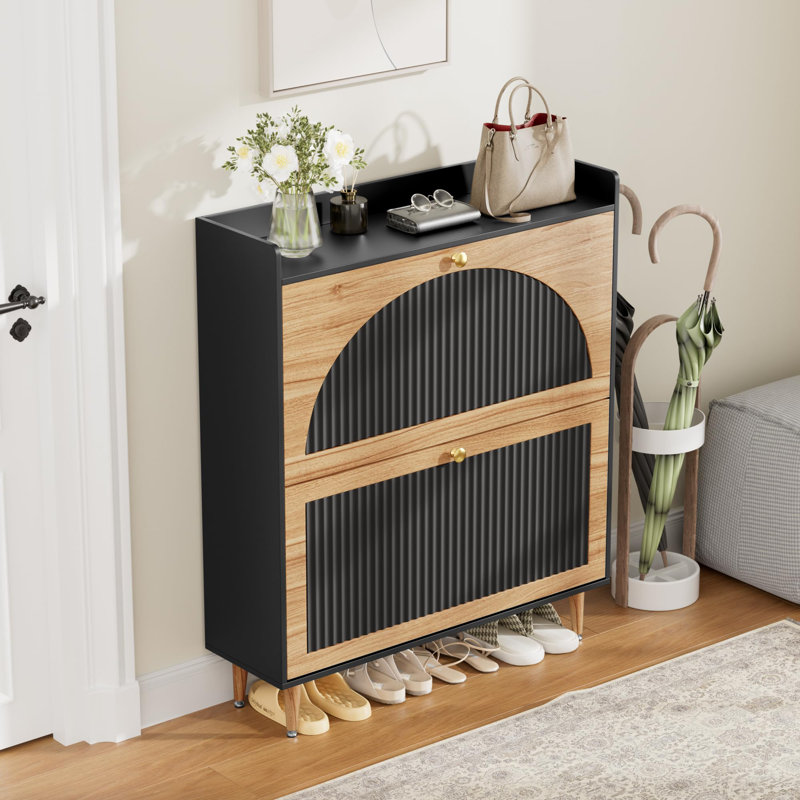 Armoire de rangement étroite à chaussures Wave Arch, En bois